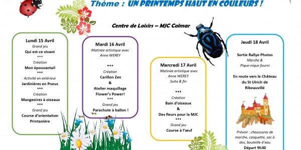 Programme du Centre de Loisirs Vacances de Printemps 2019