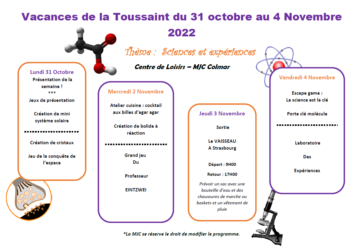 Programme du Centre de Loisirs Vacances de Toussaint 2022